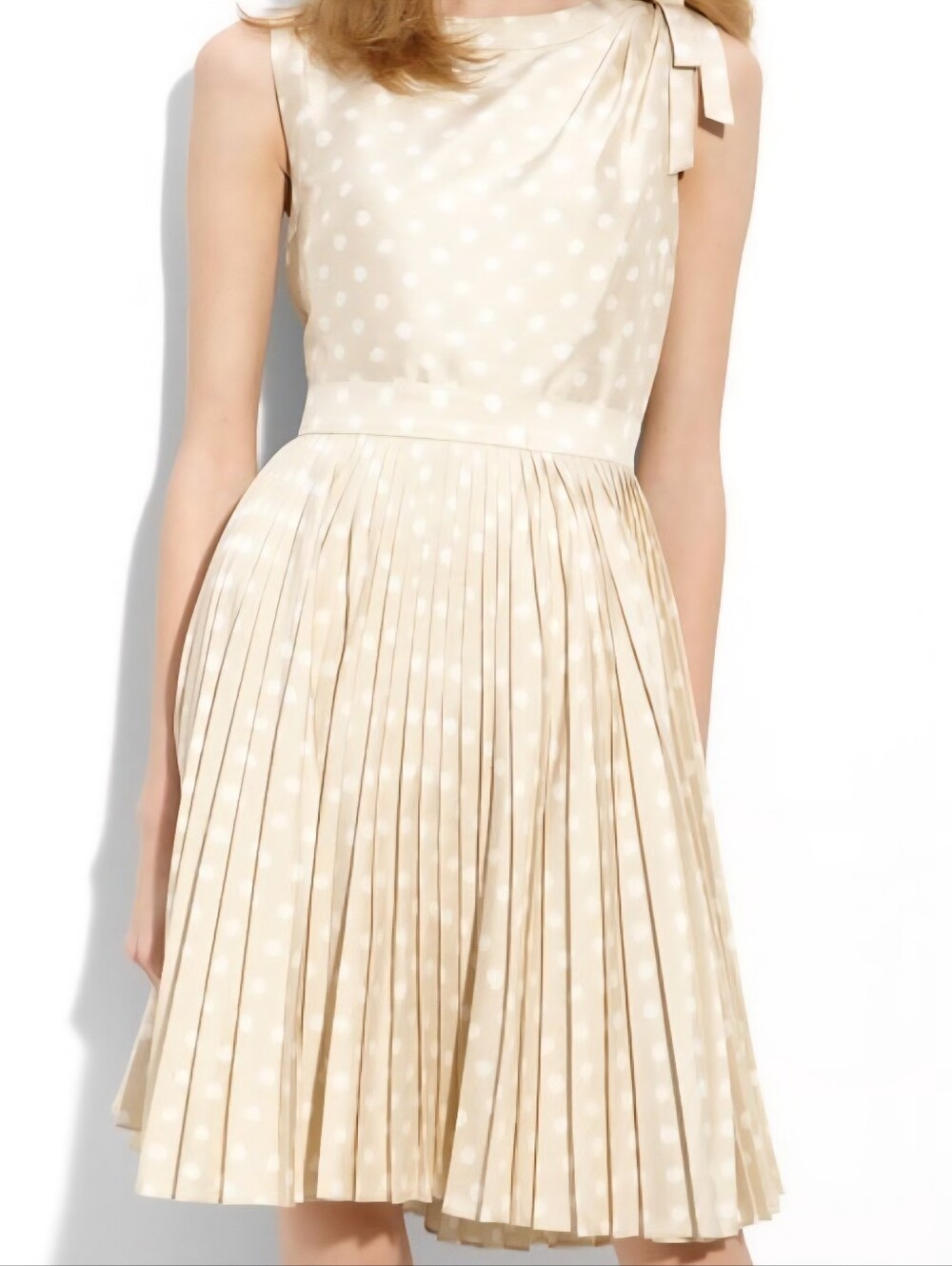 Kate Spade Size 0 Beige Polka‎ Dot Tie Shoulder Dress